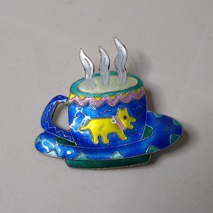 Vintage Cup And Saucer Dog Brooch